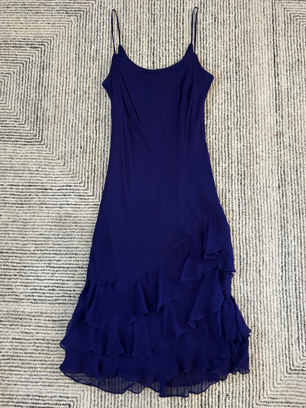 Purple Fairycore Silk Slip Dress Size 12 Ruffle Hem Spaghetti Strap Vintage Y2K